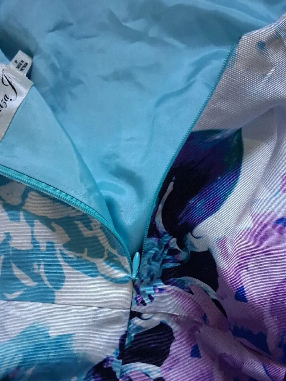 Eliza J White Floral Sheath Dress with Purple and Teal Bloom